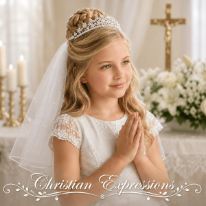 First Communion Tiara and Veil with Crystals & Scattered Pearl Clusters