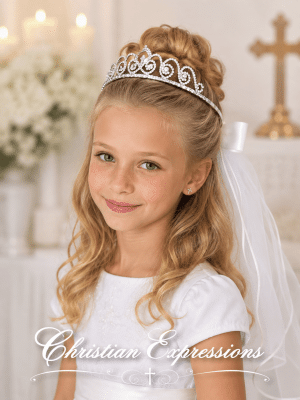 First Communion Tiara with Cross and Veil