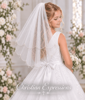 First Communion Two Tier Veil with Dangling Pearl & Crystal Embellishments 