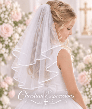 First Communion Two Tier White Veil with Satin Trim