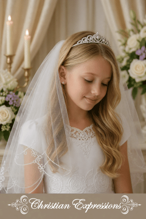 First Communion Veil with Embroidered Scalloped Trim