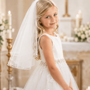 First Communion Veil with Clear Beaded Accents