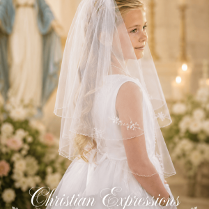 First Communion Veil with Crystal Floral Motif