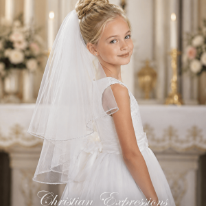 First Communion Veil with Rhinestone Beading