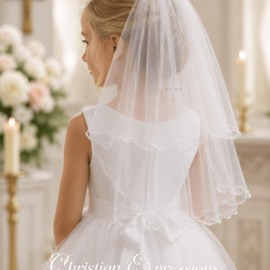 First Communion Veil with Rhinestone Cross