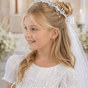First Communion Wreath Veil with Crystal Flowers Beads