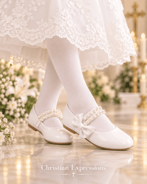 Girls Communion Shoes Double Pearl Flats