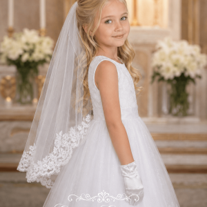 Girls Elbow-Length White Lace First Communion Veil
