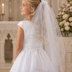 Girls First Communion Comb Veil with Flowers