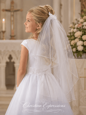 Girls First Communion Comb Veil with Flowers