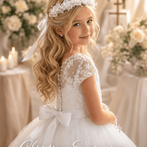 Girls First Communion Headpiece with Flower & Pearl Accents