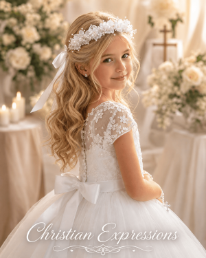 Girls First Communion Headpiece with Flower & Pearl Accents
