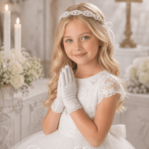 Girls First Communion Rhinestone Ribbon Headband