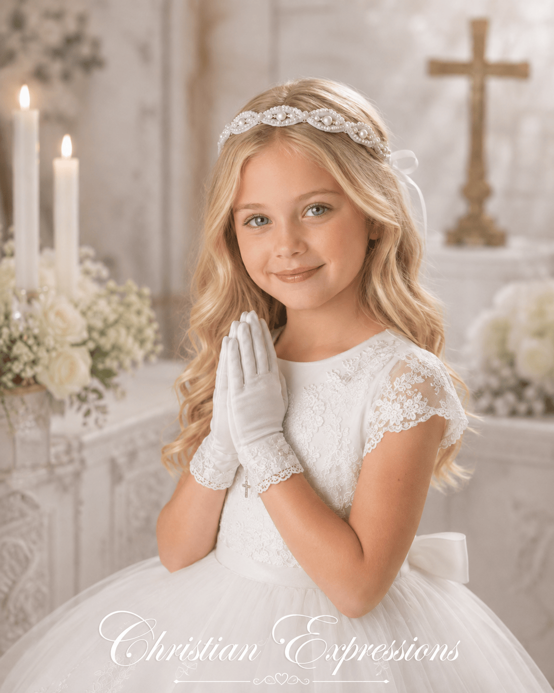 Girls First Communion Rhinestone Ribbon Headband