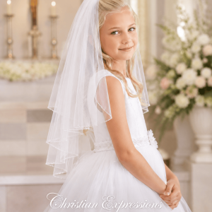 Girls First Communion Veil with Crystal Edge Trim