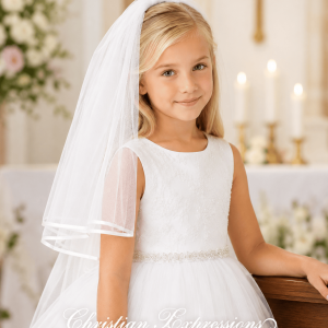 Girls One-Tier First Communion Veil with Satin Trim
