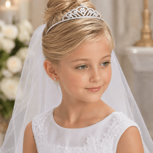 Silver Metal First Communion Tiara with Crystals