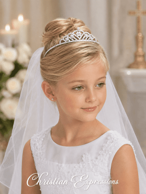 Silver Metal First Communion Tiara with Crystals