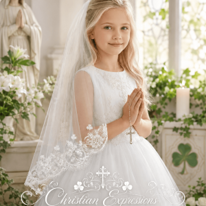 Irish Shamrock First Communion Veil with Lace Applique