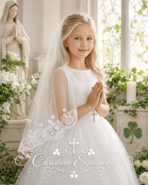 Irish Shamrock First Communion Veil with Lace Applique