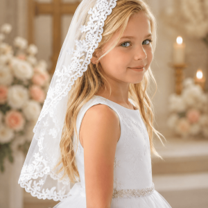 Lace First Communion Mantilla Veil with Rhinestone Accents