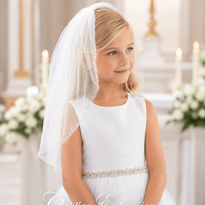 One-Tier First Communion Veil with Crystal Beads