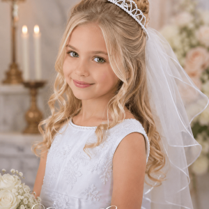 Pearl Crown First Communion Veil with Scattered Pearls