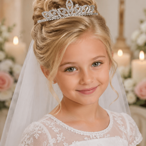 Rhinestone First Communion Tiara with Diamond-Shaped Motif