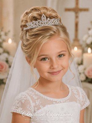 Rhinestone First Communion Tiara with Diamond-Shaped Motif
