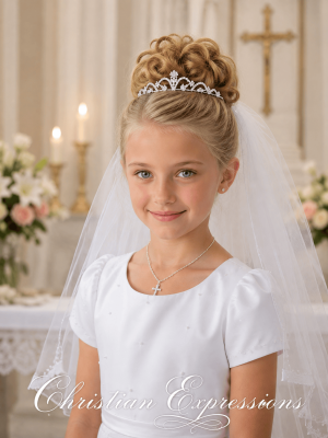 Rhinestone First Communion Tiara with Leaf Motif