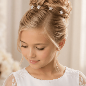 First Communion Rhinestone Flower Hairpins Set of 4