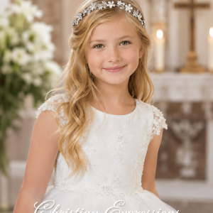 Rhinestone Flower and Leaf First Communion Headpiece