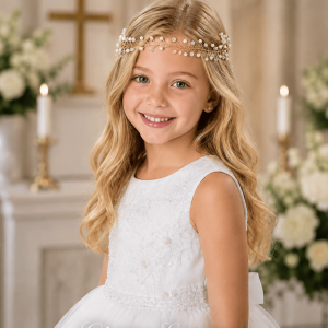 Rhinestone and Pearl Gold Wire First Communion Headpiece