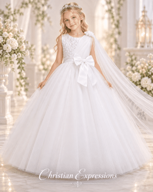 First Communion Dress with Beaded Bodice and Organza Sash