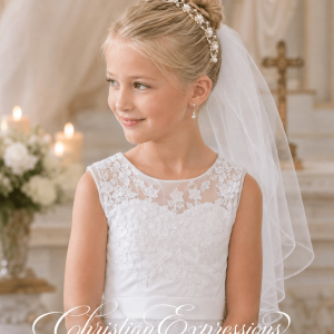 Silver First Communion Headpiece with Pearls and Crystals