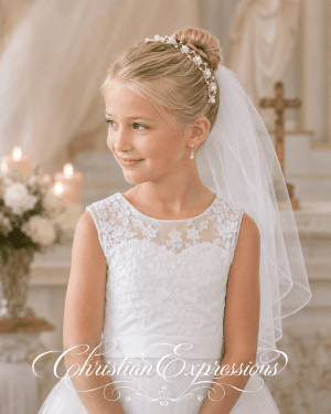 Silver First Communion Headpiece with Pearls and Crystals