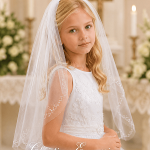 Single-Tier First Communion Veil with Sequin Edge
