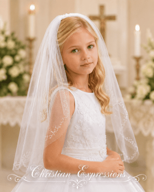 Single-Tier First Communion Veil with Sequin Edge