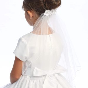 First Communion Veil on Comb Satin Flowers