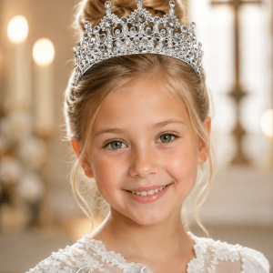 Elegant Silver Antique Rhinestone First Communion Tiara for Girls