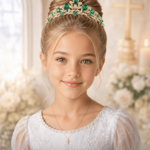 Gold Rhinestone First Communion Tiara for Girls