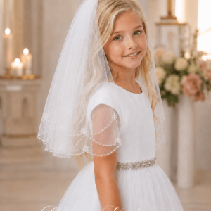 Two-Tier First Communion Veil with Scalloped Beaded Edge