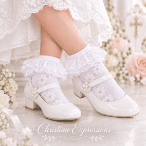 Girls First Communion Sheer Anklet Socks With Flowers