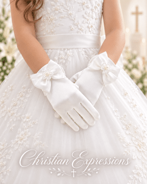 White First Communion Gloves with Satin Bowknot