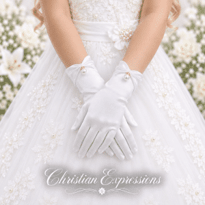 Girls Satin First Communion Gloves with Dangle Pearl