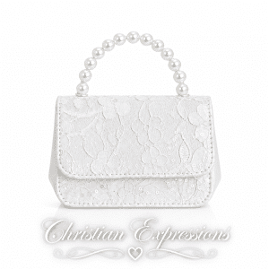 First Communion Lace & Sequin Purse with Pearl Clutch