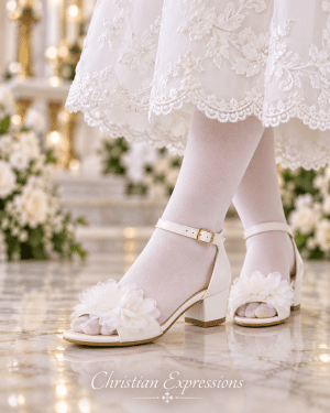 Girls White First Communion Shoes Open Toe with Ruffles