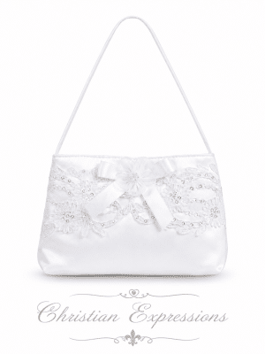 Ribbon flower on tulle First Communion purse