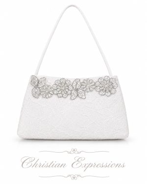Lace communion purse with silver floral trim