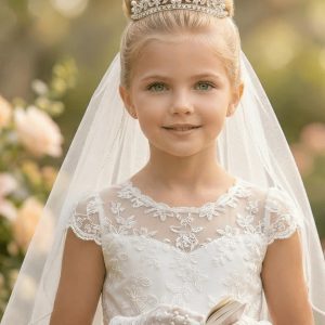 Girls First Communion Rhinestone Tiara with Pearls